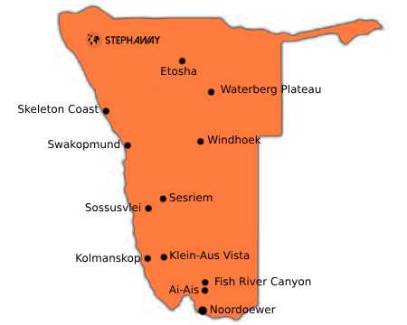 Route door Namibie rondreis routekaart