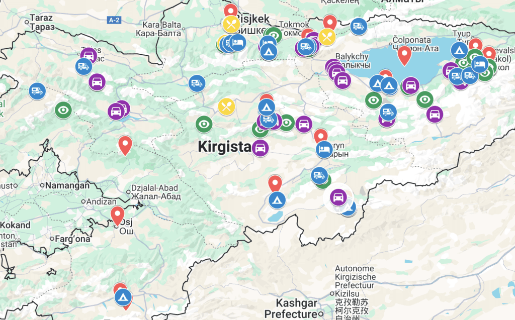 wildkamperen, yurts, bezienswaardigheden, offroad routes Kirgizie